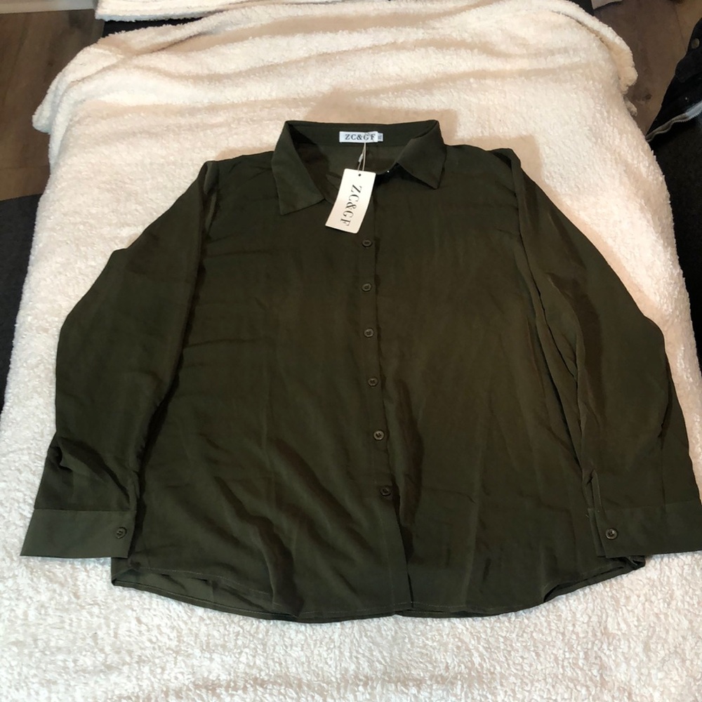 Zac & Rachel Olive Green Button-Up Blouse